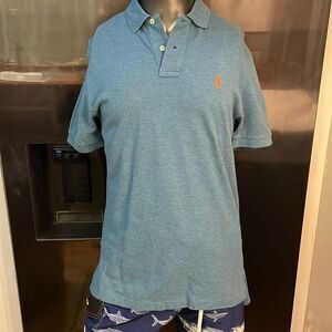 Medium Blue Label Polo by Ralph Lauren short sleeve 1/4 button blue polo shirt